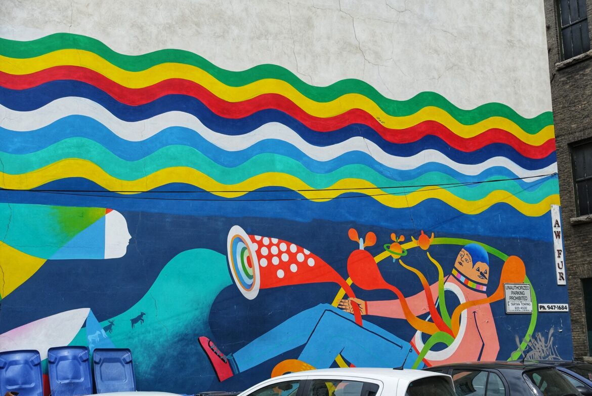 a wall with a mural of a sea creature