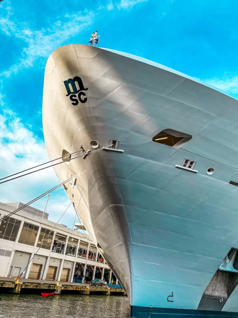 a large ship docked in a dock