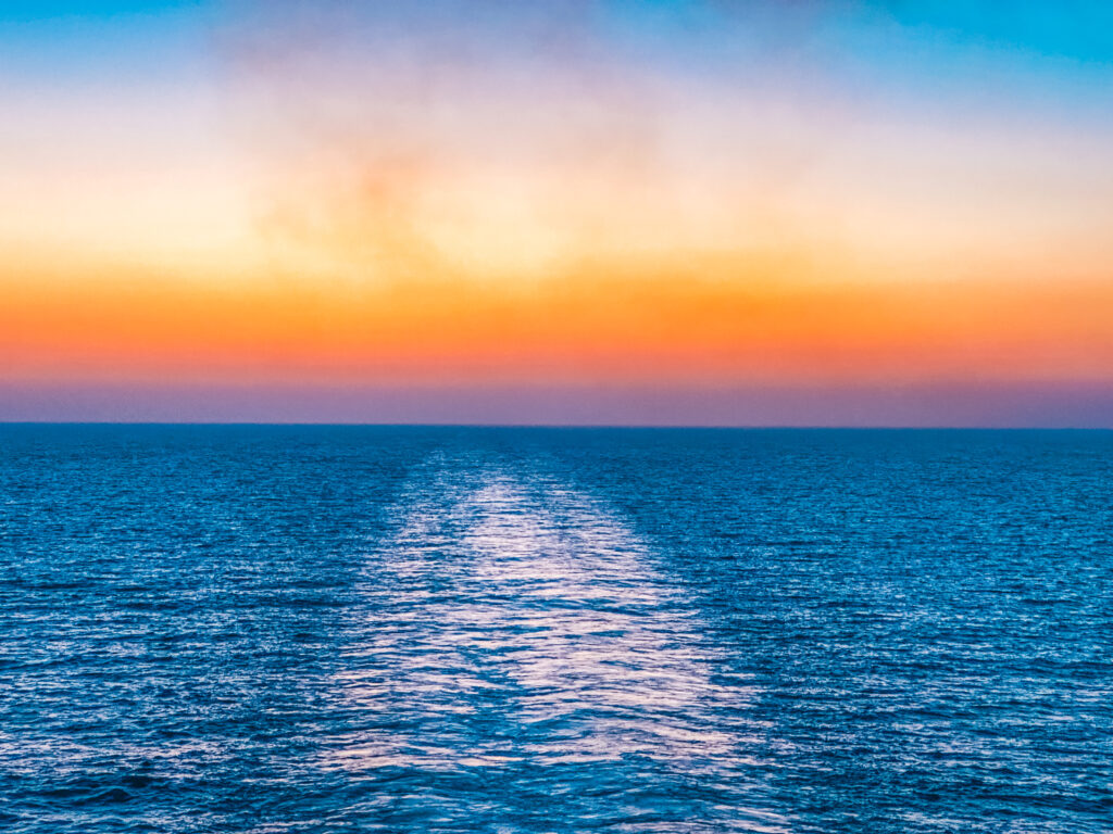 Golden hour sky from aft