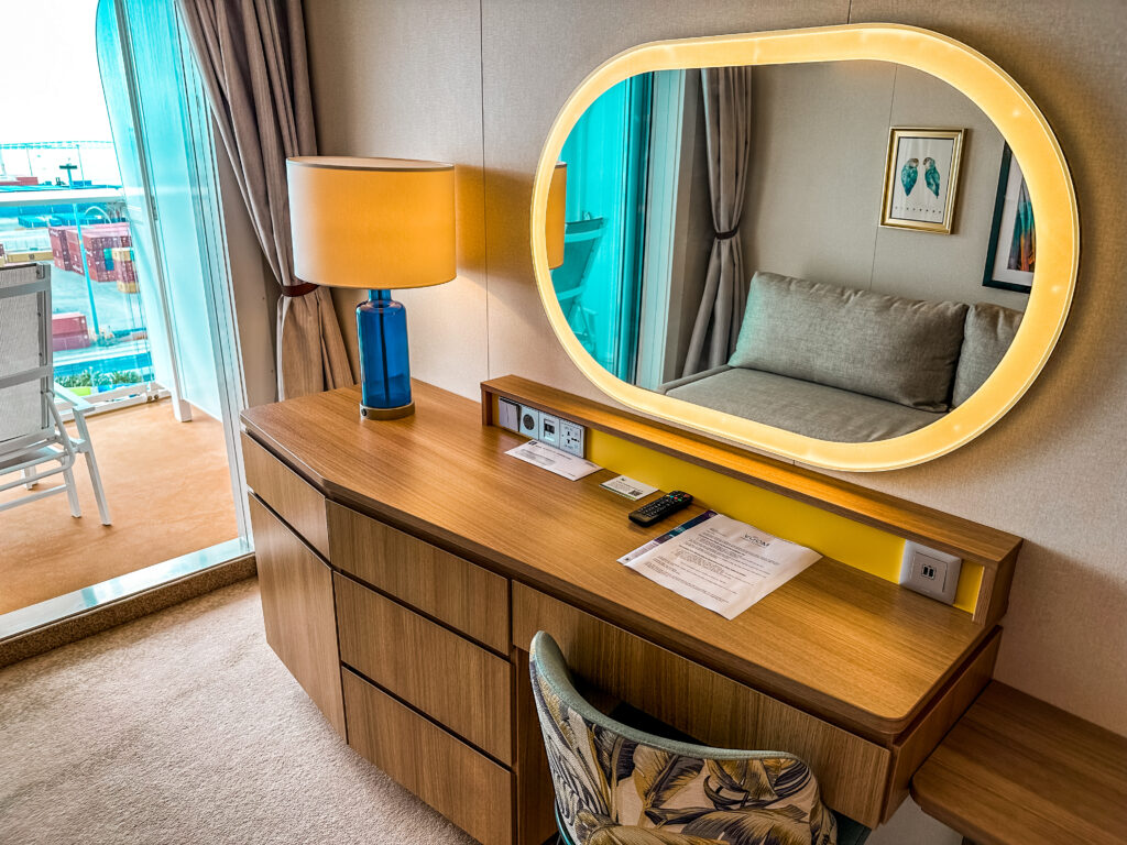 The desk in room 14736 on Icon of the Seas