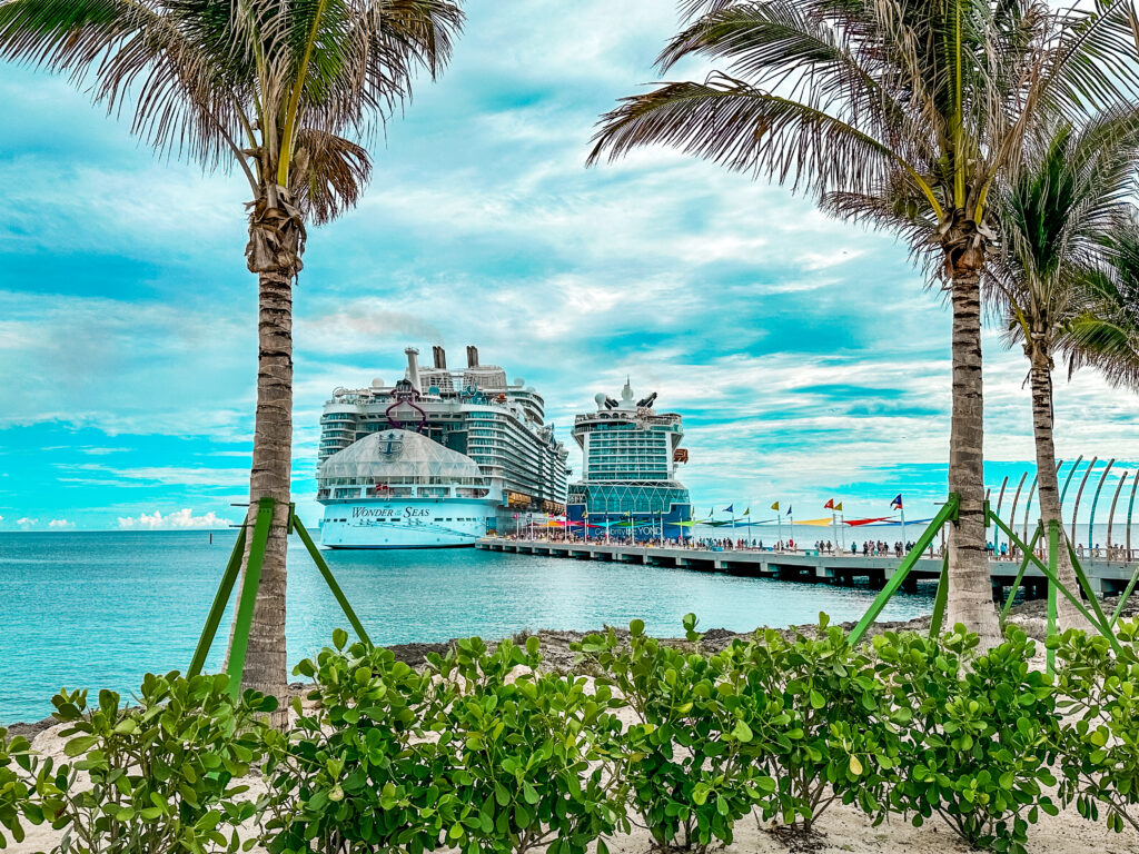 Wonder of the Seas and Celebrity Beyond at Perfect Day at Coco Cay for President's Cruise