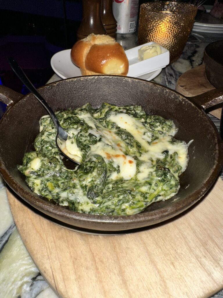 Creamy Spinach side at Fine Cuts on Celebrity Beyond