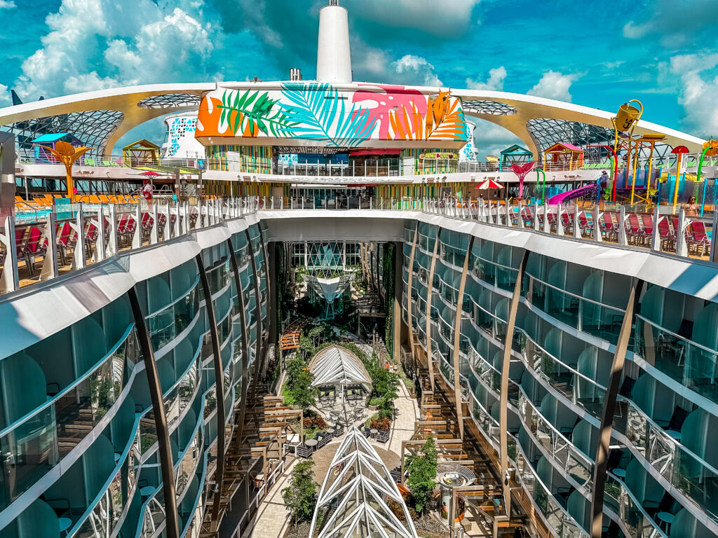 Utopia of the Seas Colorful Central area with a view of the park