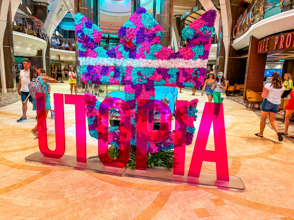 Utopia of the Seas sign in the Royal Promenade